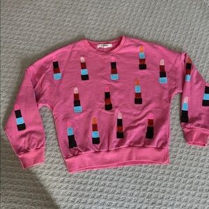 Sequin Sparkles Pink Lipstick Motif Sweater small